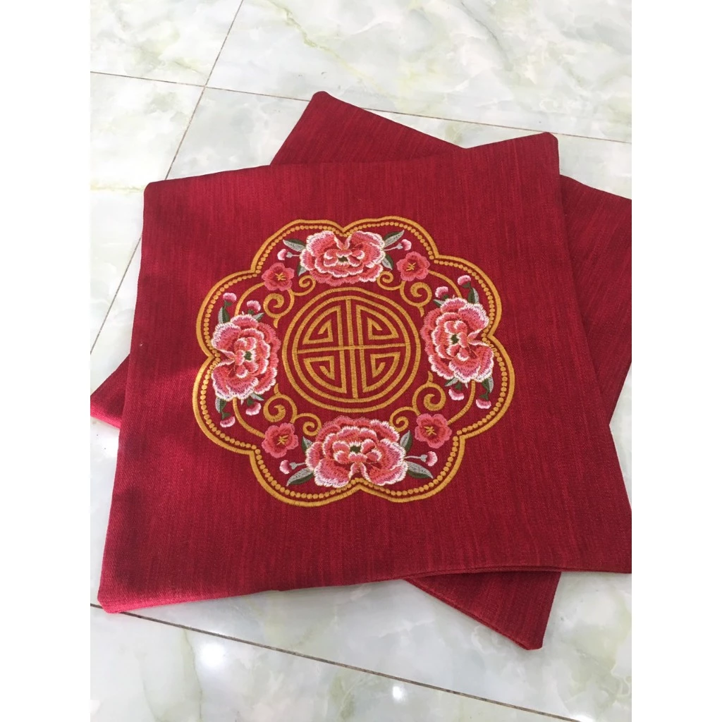 Vỏ Gối Tựa Lưng Vuông 45x45cm Vỏ Gối Thêu Hoa Văn Đồng Tiền Hoạ Tiết Nhiều Màu Sắc Trang Trí Sofa, Phòng Khách