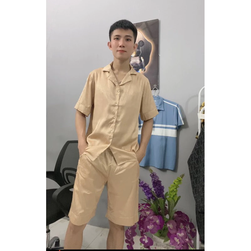 Bộ đồ ngủ, bộ đồ lụa mùa hè xuân thu cộc tay quần đùi cho nam nữ sz từ 40-75kg