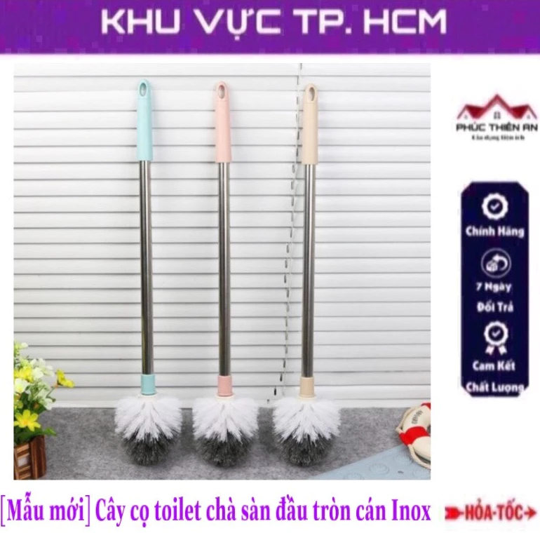 [Mẫu mới] Cây cọ toilet chà sàn đầu tròn, cán Inox cao cấp - tiện dụng, siêu bền