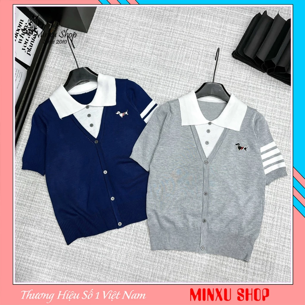 Áo Polo Len Kiểu Dáng Sơ Mi Thêu Cún KHUY DỌC, Sọc Tay Năng Động Hàng QC Minxu Shop PZ71