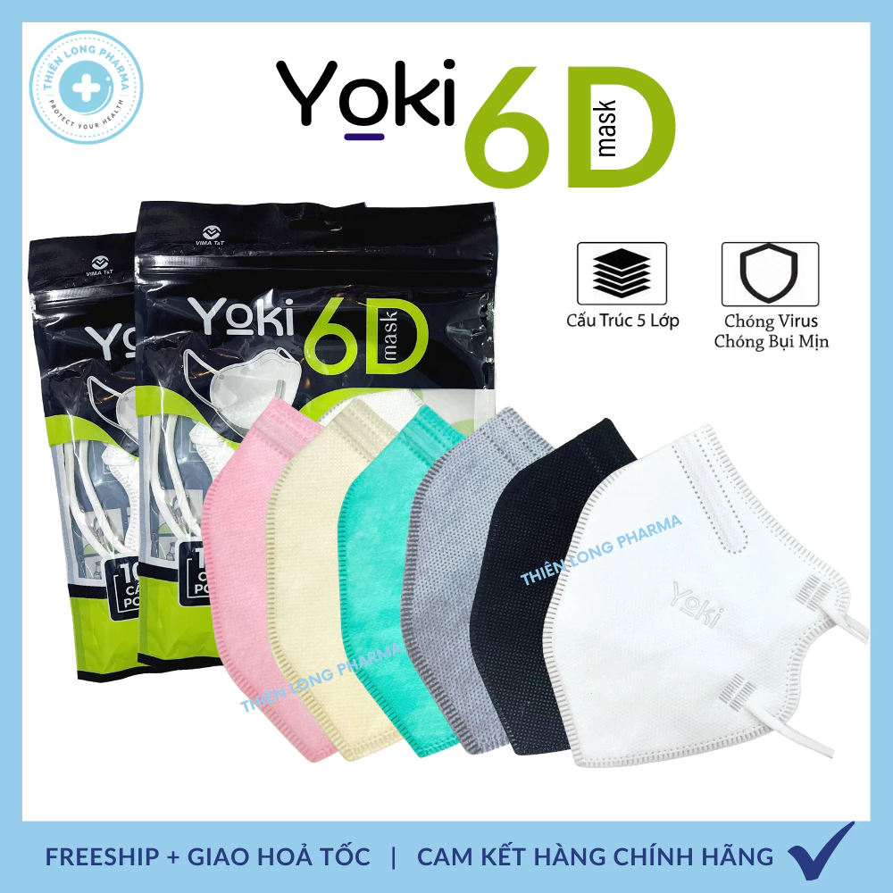 Khẩu trang 6D YOKI MASK, Khẩu trang y tế 2.5PM kháng khuẩn 5 Lớp Dày hàng chính hãng công ty
