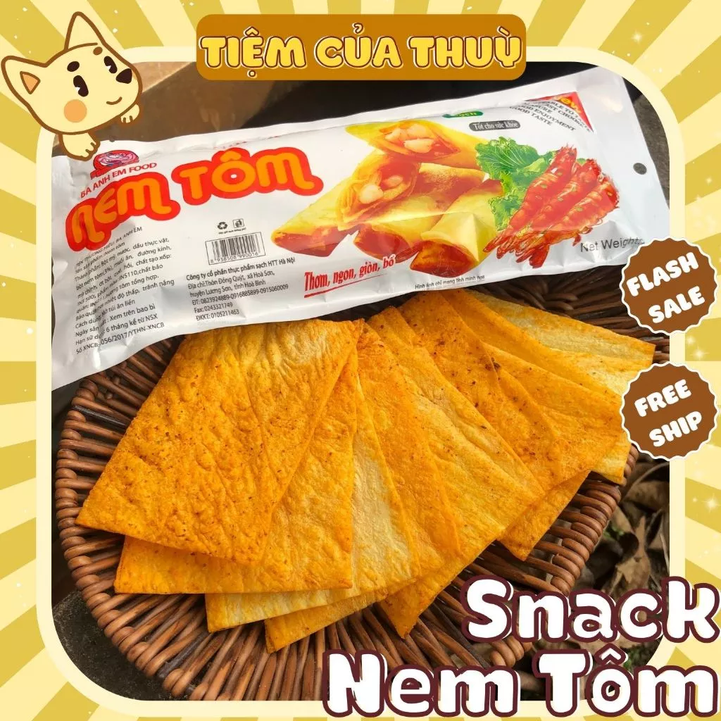 Snack Nem Tôm Ba Anh Em Food, Snack Cay Xé Miếng, ăn vặt tuổi thơ cổng trường