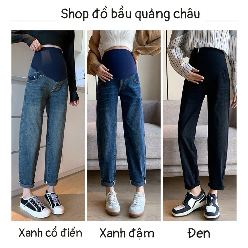 Quần jeans bầu , quần jean bầu dáng dài có đáp bụng và chun điều chỉnh( hàng qccc)