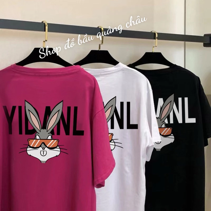 Áo bầu, áo thun bầu In Hình Chú THỏ RABBIT ngắn tay Chất Cotton 100% Thoáng Mát( hàng quảng châu)sẵn đỏ hồng