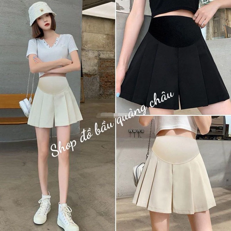 Quần đùi bầu xếp li siêu xinh, quần bầu quảng châu(sẵn hàng giao ngay)
