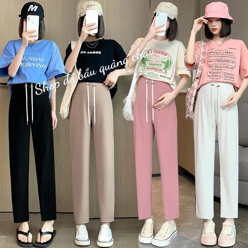 Quần bầu , quần bầu dài ống đứng mềm mát cho mẹ bầu