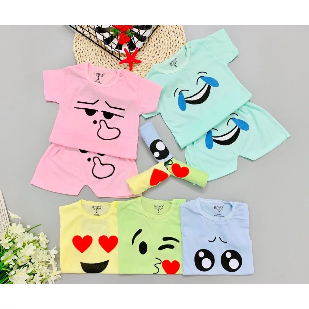 Sét 5 bộ quần áo cộc tay cotton cho bé 3-14kg...