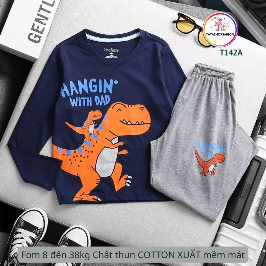 Đồ bộ bé trai tay dài size đại 11 đến 40kg thun cotton xuất VNXK 9T