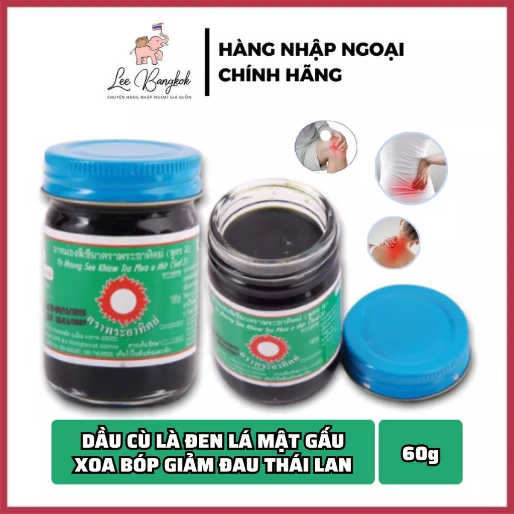 [CHUẨN THÁI] Dầu Cù Là Đen Nóng Mạnh Lá Mật Gấu Thảo Dược Mặt Trời Đỏ Massage Xoa Bóp Thái Lan 60g LEEBANGKOK84