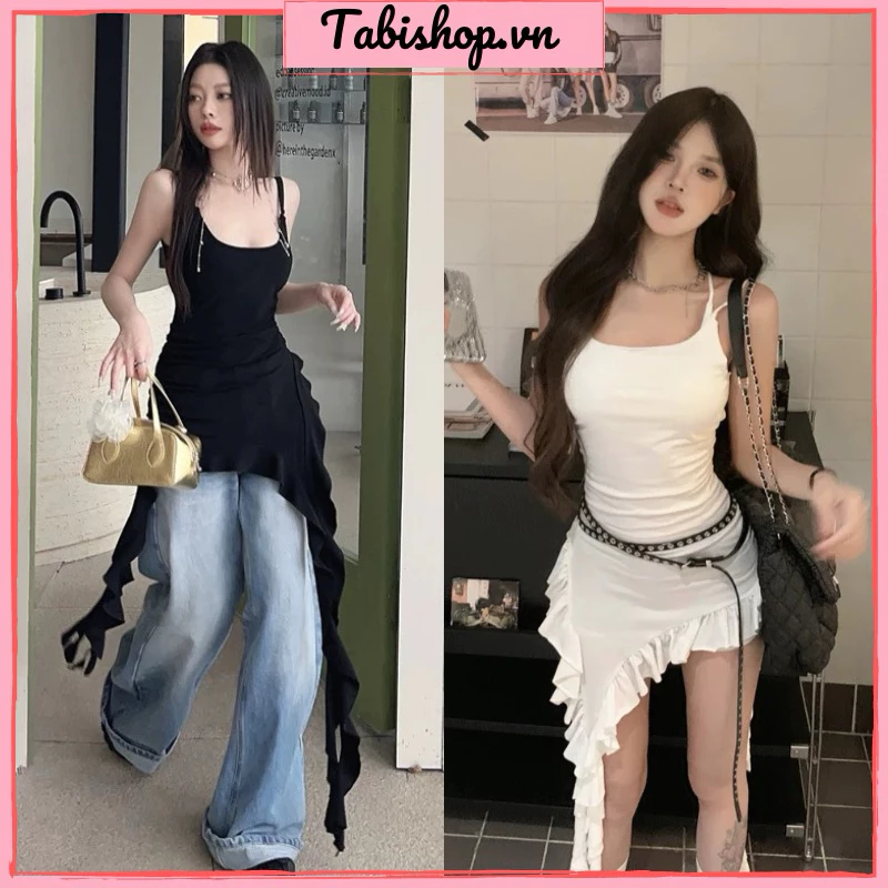 Áo 2 dây nữ tà bèo tua rua(ko kèm nịt) TABISHOP Áo thun kiểu nữ ôm dáng thiết kế sang chảnh mặc hè đi chơi đi biển(17)