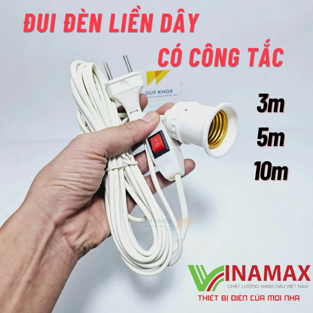 Đui đèn E27 liền dây có công tắc và phích cắm VINAMAX 10m - 5m - 3m