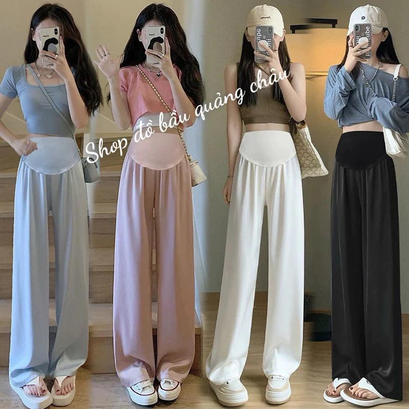 Quần bầu suông dài quảng châu, quần lụa băng siêu mát nhẹ cho mẹ bầu