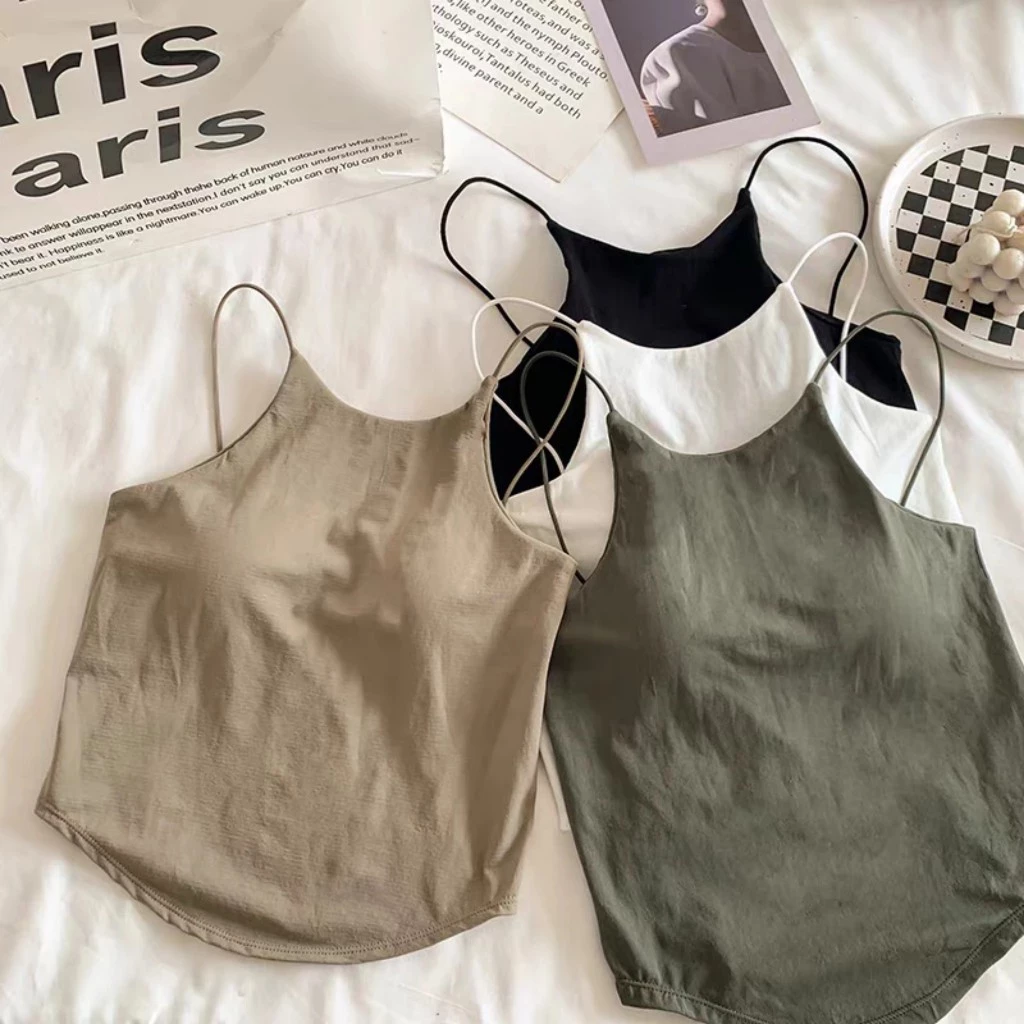 Áo Bra Cotton 2 dây mảnh cổ yếm dáng dài vạt bầu  kèm mút đệm ngực 1866