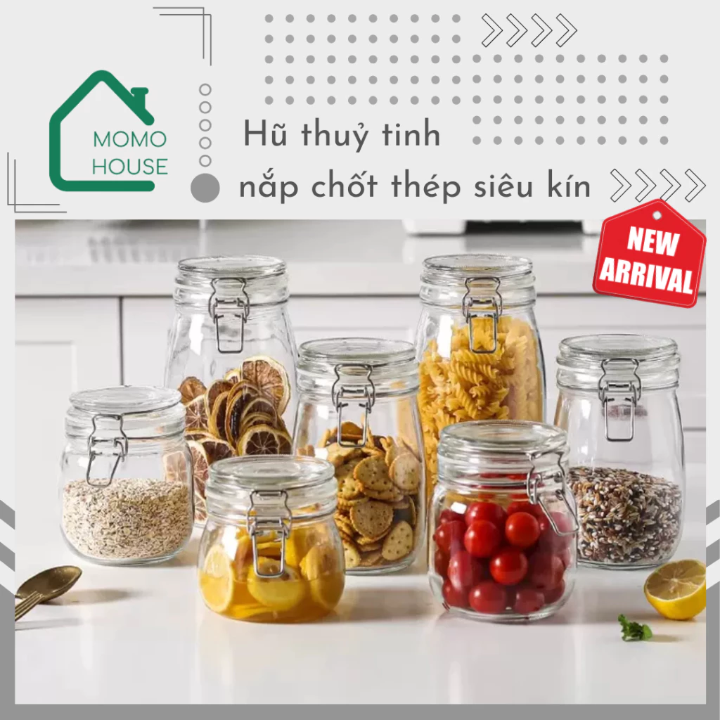 Hũ Thuỷ Tinh Nắp Chốt Thép Kín Hơi, Cứng Cáp, Bình Thuỷ Tinh Dung Tích Lớn, Ngâm Hoa Quả, Muối Dưa Cà, Đựng Gia Vị, ĐồĂn