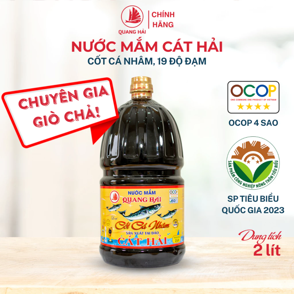 Nước Mắm Cốt Cá Nhâm Cát Hải Quang Hải 19 Độ Đạm - Nước Mắm Truyền Thống Làm Giò Chả, Nhà Hàng, Chai 1 Lít, Can 2 Lít