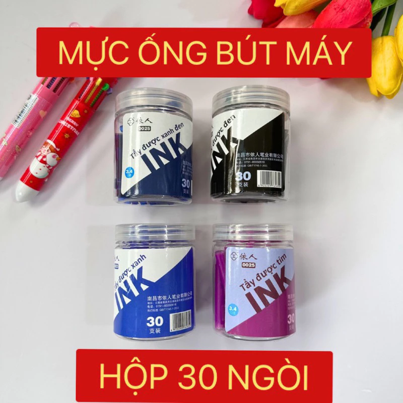 Hộp 30 Ống Mực Bút Máy Xóa Được/ Bút Máy Tẩy Được 0025- Đường Kính 3.4mm