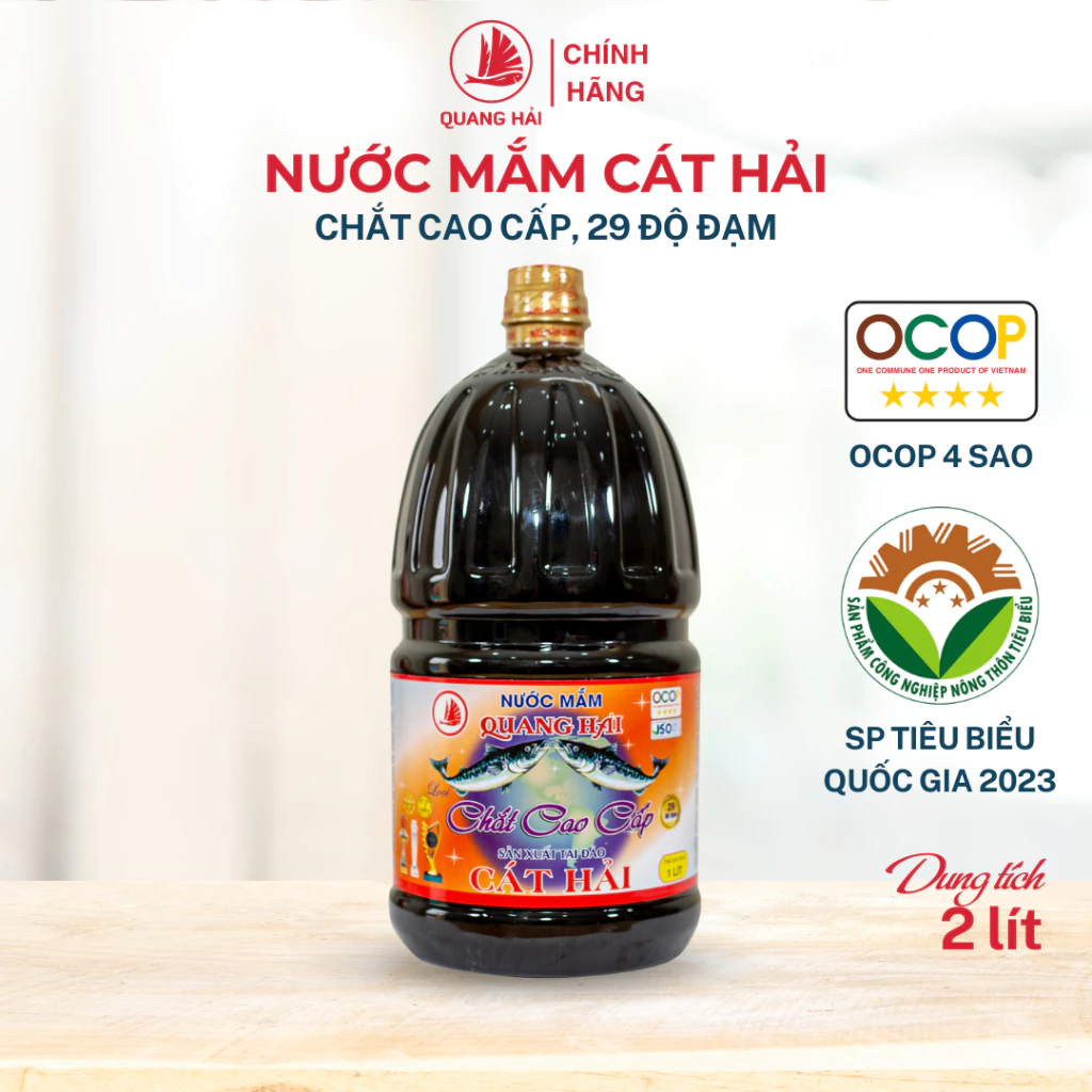 Nước Mắm Cát Hải Quang Hải Chắt Cao Cấp 29 Độ Đạm - Nước Mắm Truyền Thống Hải Phòng OCOP 4 Sao, Chai 1 Lít, Can 2 Lít