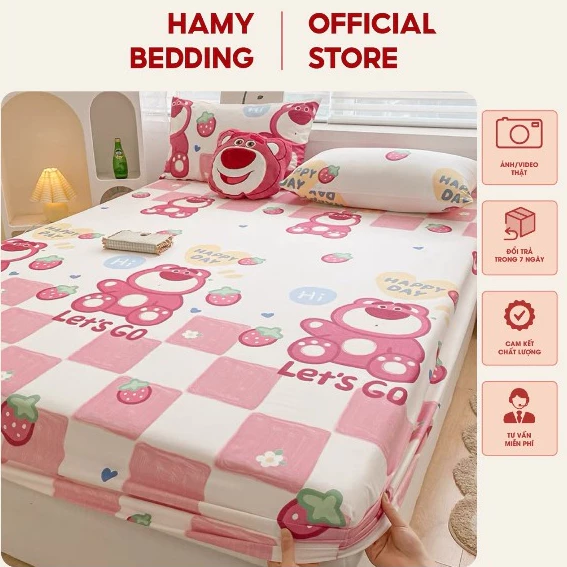 Bộ 1 ga + 2 vỏ gối cotton poly bọc đệm 25-30cm, nhiều mẫu xinh, được chọn mẫu hamybedding