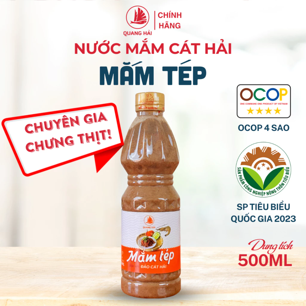 Mắm Tép Cát Hải Quang Hải Chai 500ml - Mắm Tép Truyền Thống Hải Phòng, Thơm Dịu, Không Chất Bảo Quản