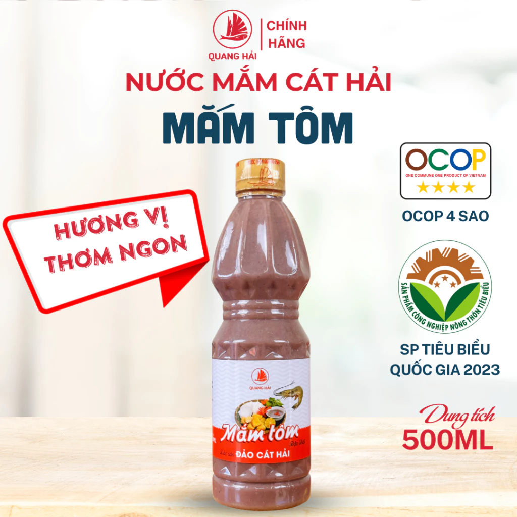 Mắm Tôm Cát Hải Quang Hải Chai 500ml OCOP 4 Sao - Mắm Tôm Truyền Thống Hải Phòng Ăn Bún Đậu, Bún Riêu, Chả Cá