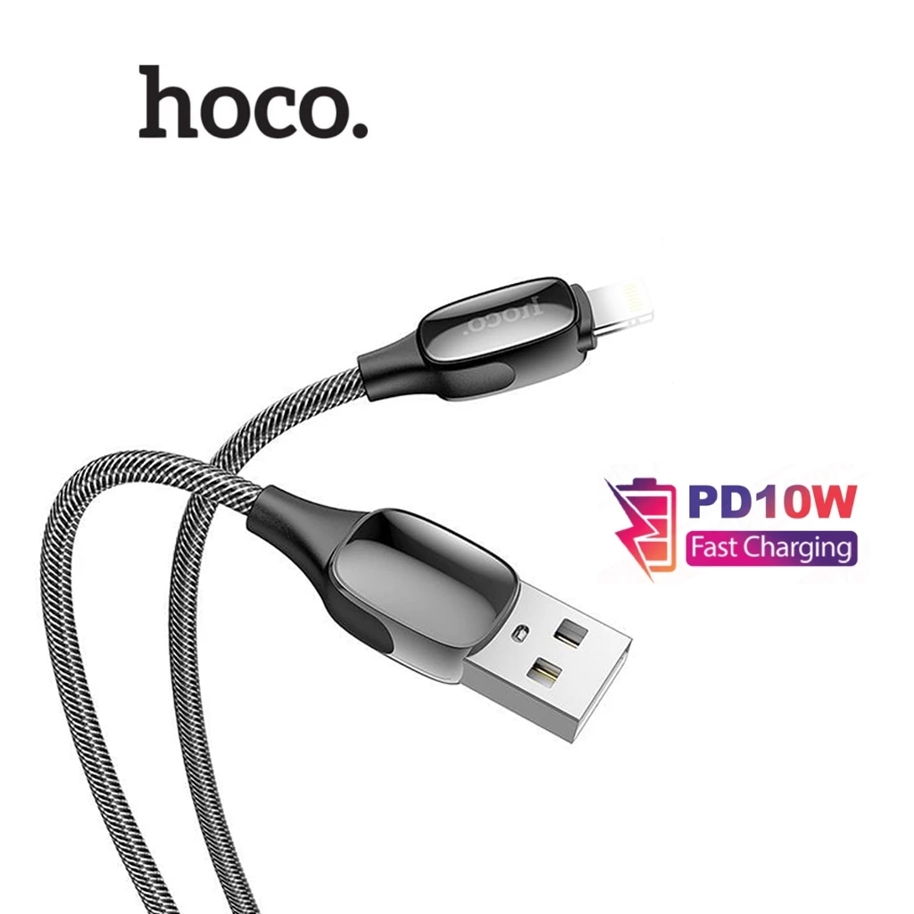 Cáp sạc tự ngắt Hoco DU05 USB to IP, sạc nhanh PD10W, dùng cho ip6/7/8/X/11/12/13/14  có đèn LED, dài 1m