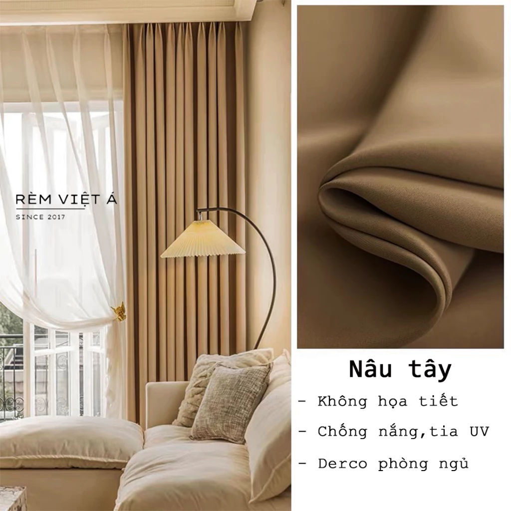 Rèm Vải Màu Nâu Tây - Rèm Cửa Cao Cấp Trang Trí Phòng Khách,Phòng Ngủ, Cản Nắng Chống Tia UV