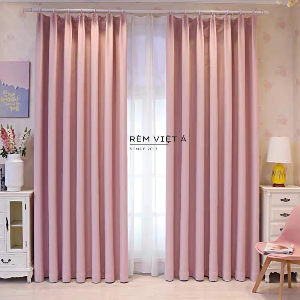 Rèm Màu Hồng Pastel - Cực Xinh, Trang Trí Cửa Sổ Phòng Ngủ, Phòng Khách, Không Họa Tiết - Nhiều Size