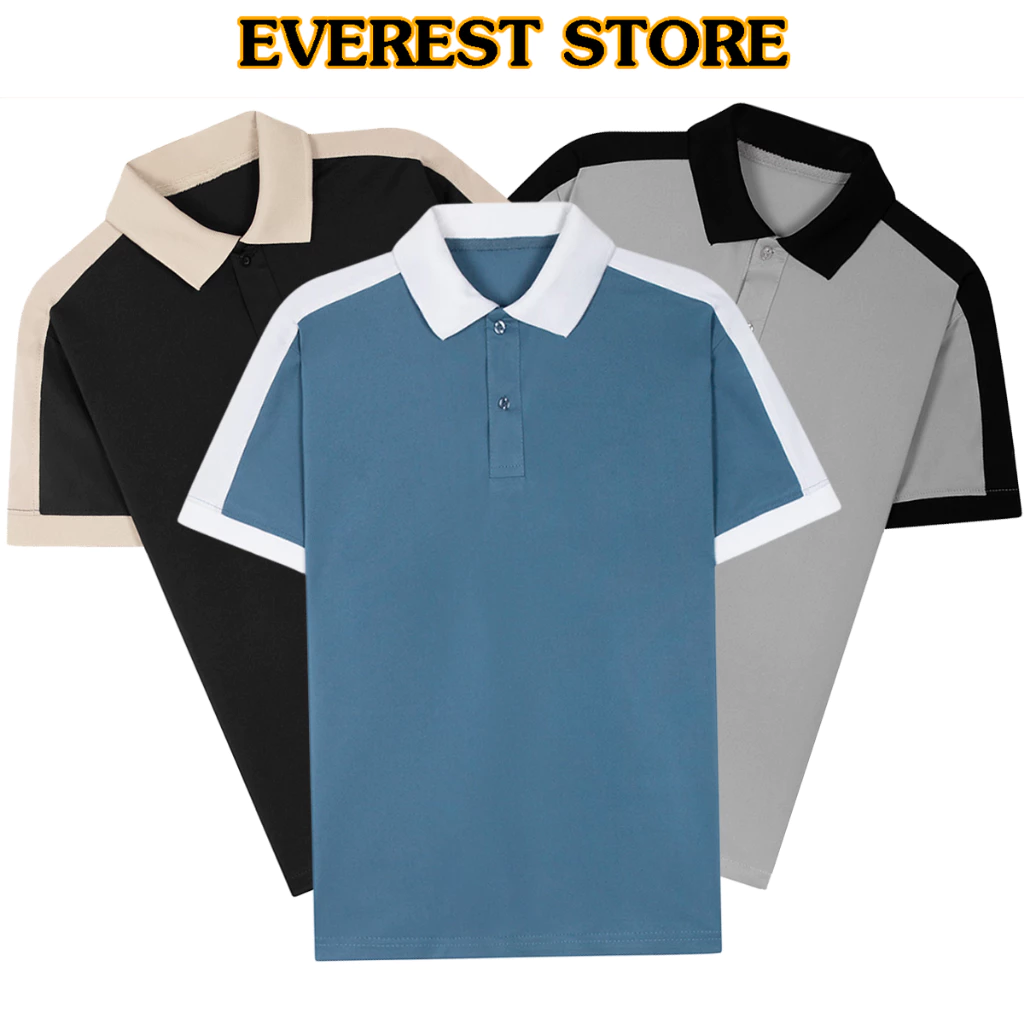 Bộ 3 áo thun polo nam phối cầu vai chất vải cá sấu co giãn 4 chiều có cổ Everest Nhiều màu