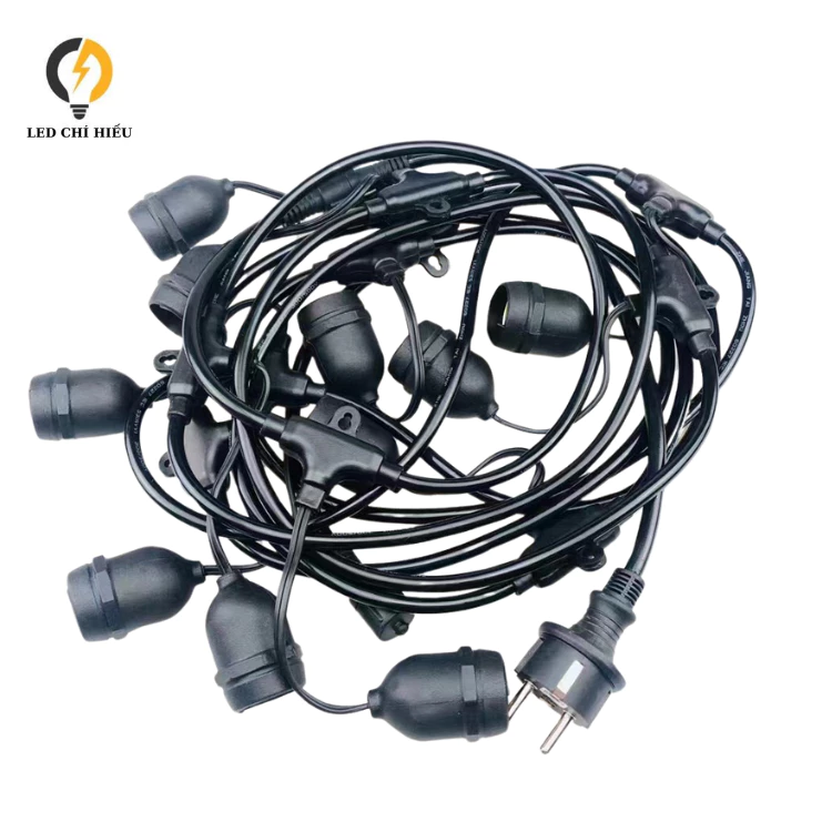 Dây Đui Đèn Chống Nước Dùng Trang Trí Ngoài Trời- 5m 7.5m 10m.kèm bóng 1W 3W Ánh Sáng Vàng, Sáng Trắng