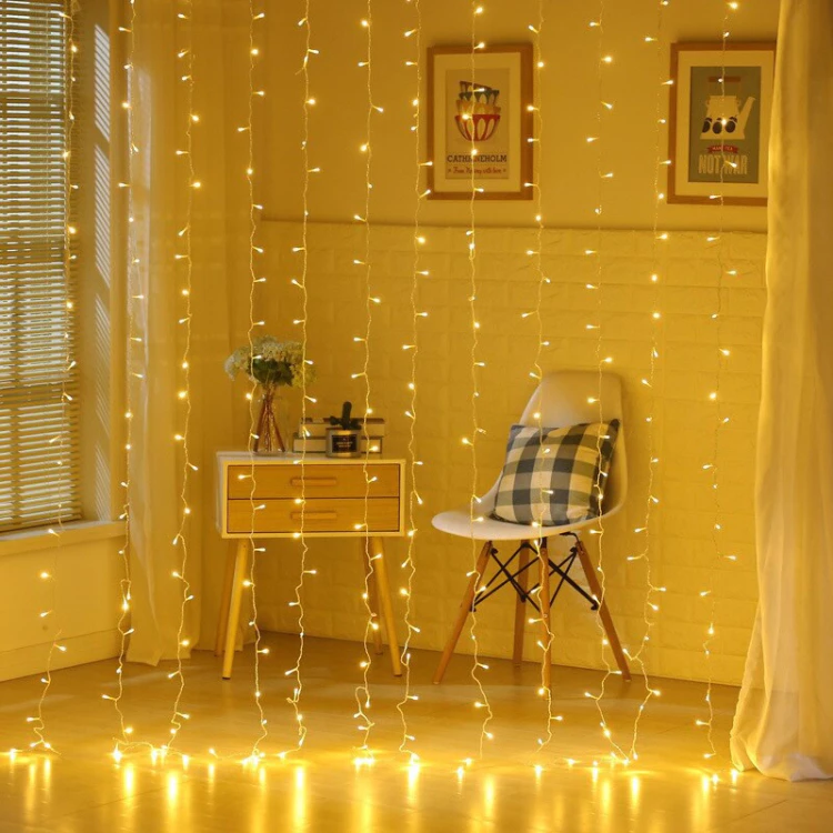 Bộ Đèn Led Trang Trí Thả Mành Kiểu Mưa Rơi Thác Nước 10 Sợi,Ngang 3m,Màu Trắng,Vàng,Chống Nước
