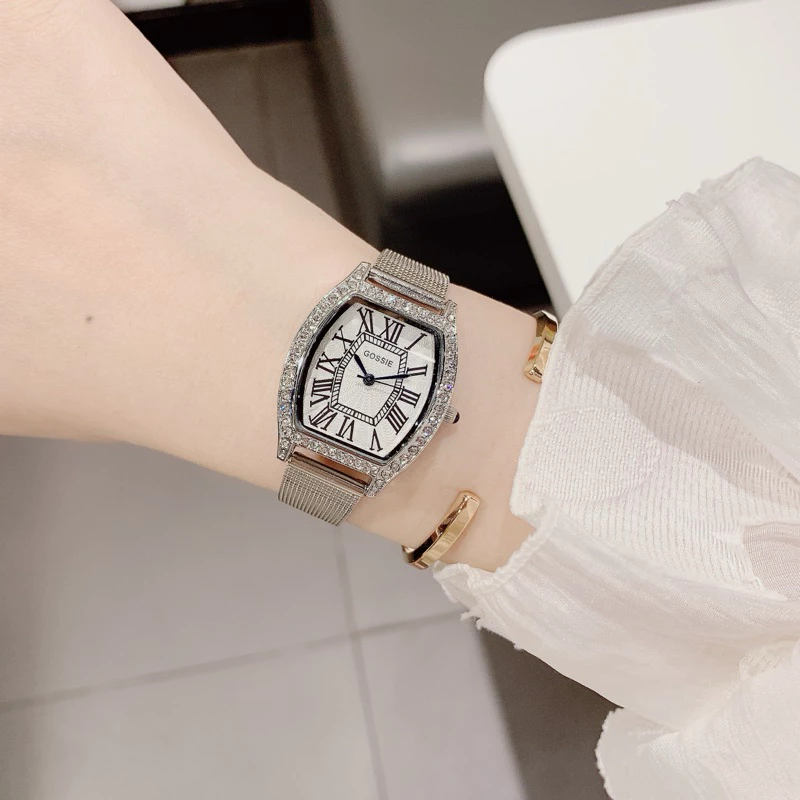 Đồng Hồ Nữ Gossie Mành Bầu Viền Đá Cao Cấp