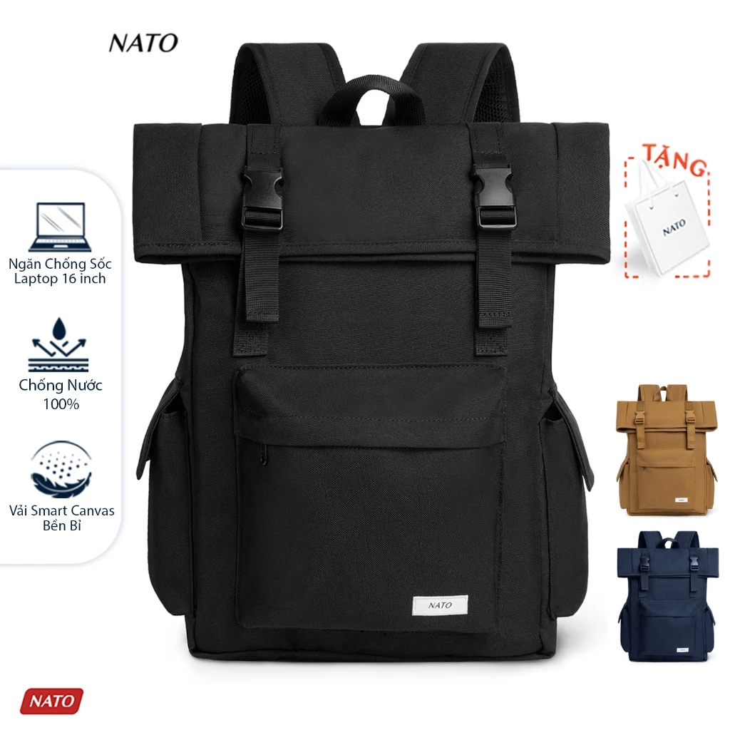 Balo NATO® "Rollie - Backpack" Sợi Vải Smart Canvas Cao Cấp Đựng Laptop 16 Inch Nam Nữ Đẹp Đi Học