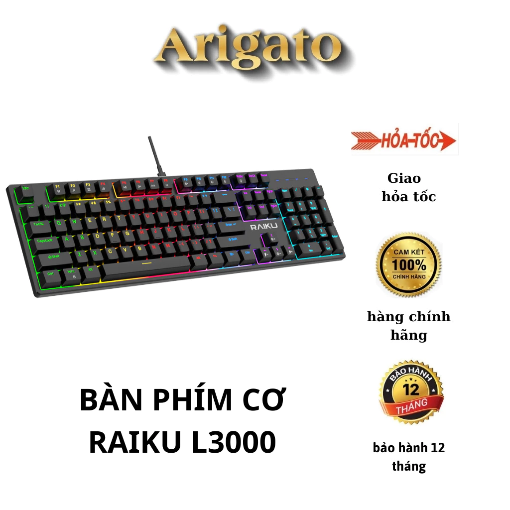 Bàn phím cơ RAIKU L300 bản nâng cấp 2024 led RGB, 10 chế độ nháy dành cho máy tính, laptop chơi game cực đã
