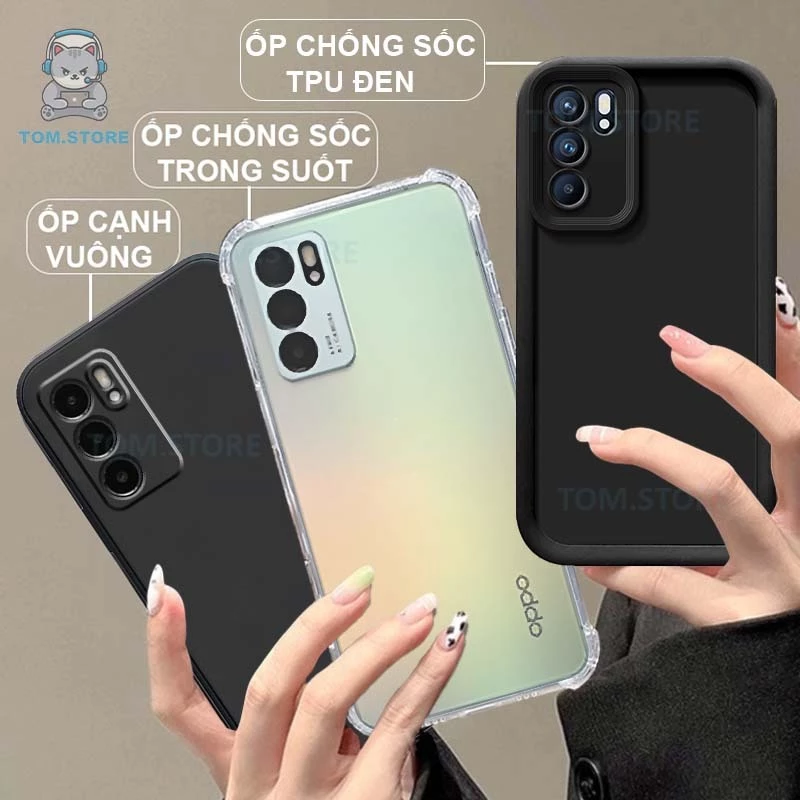 Ốp lưng Oppo RENO 6 / 6 4G / 6 5G / 6Z 5G / 6 PRO 5G China chống sốc đen,kem,TPU viền vuông,chống sốc trong suốt