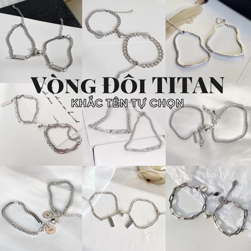 Vòng tay Đôi -tặng nam châm-màu Thép ko gỉ - nhiều mẫu đẹp có khắc tên