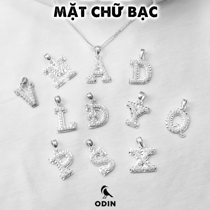Mặt Dây Chuyền CHỮ CÁI Bạc Alphabet Nam Nữ ODIN (KHÔNG GỒM DÂY) - Bạc S925 đính đá - Tặng kèm box ODIN & Nước rửa bạc