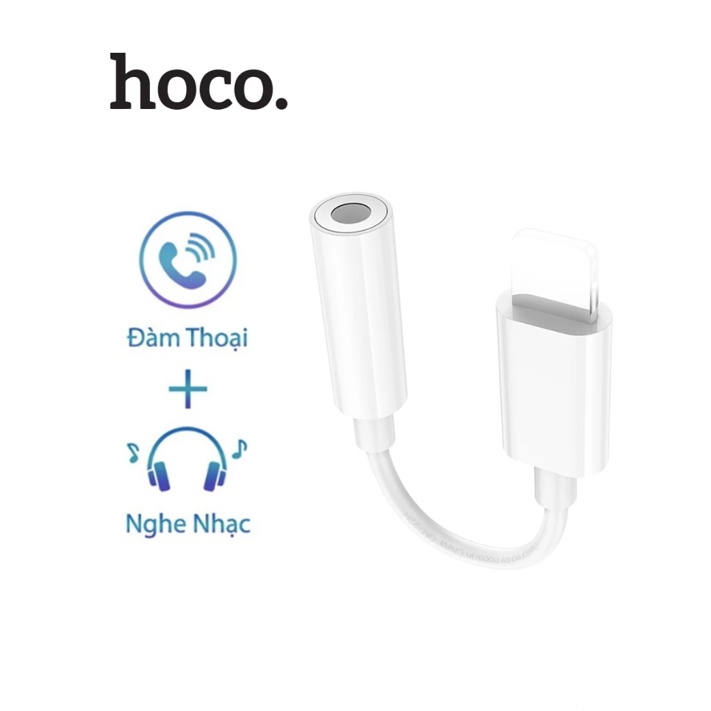 Cổng chuyển đổi Hoco LS34 từ LN to 3.5mm, hỗ trợ nghe nhạc mic đàm thoại, thiết kế nhỏ gọn tiện lợi dùng 8/X/11/12/13/14