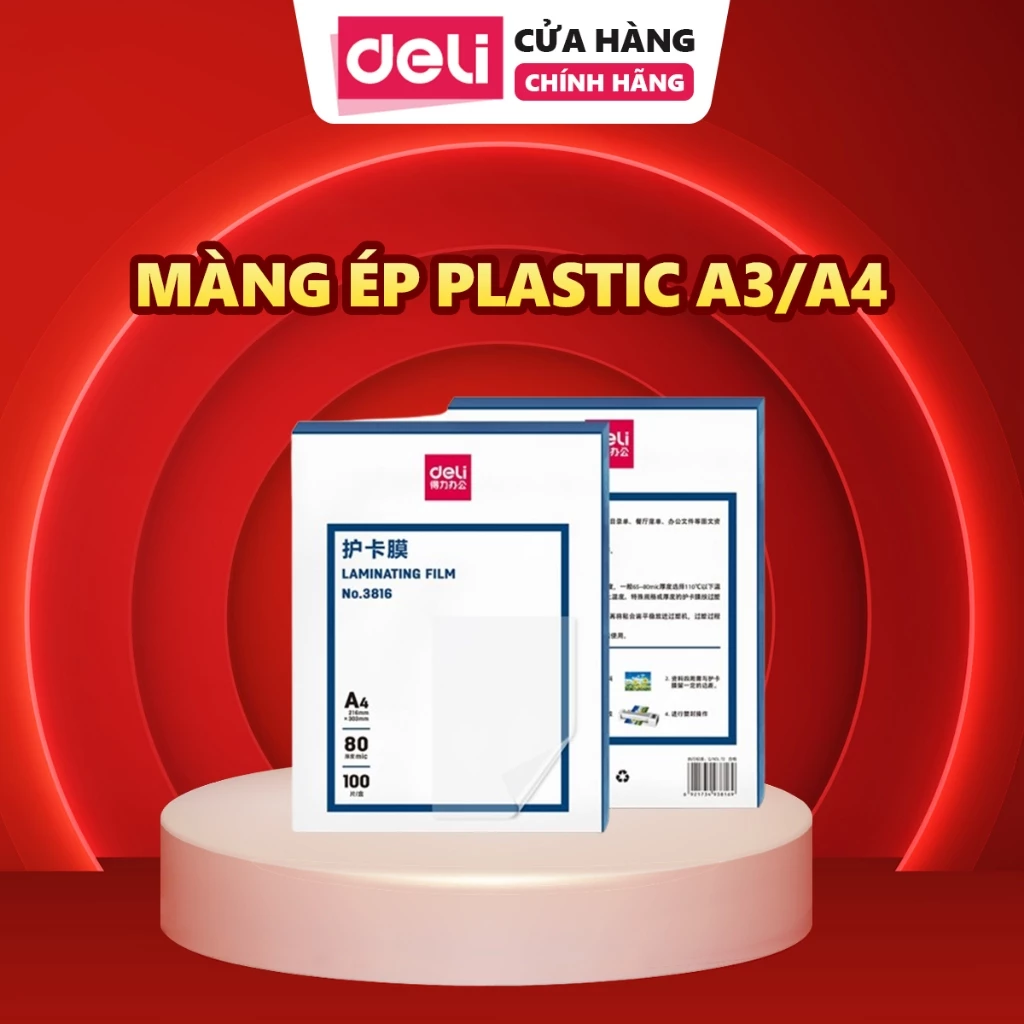 100 Màng Ép Plastic Deli Khổ A3 A4 - Độ Dày 80 MIC Chất Lượng Cao, Lưu Trữ Bảo Vệ Tài Liệu, Giấy Tờ