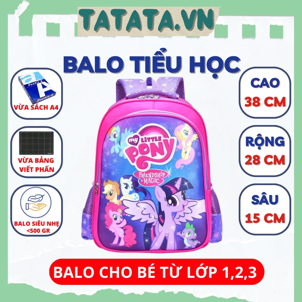 Balo cho bé NGỰA PONY HỒNG ,Ba lô học sinh tiểu học bé trai bé gái lớp 1 đến lớp 3 TT5