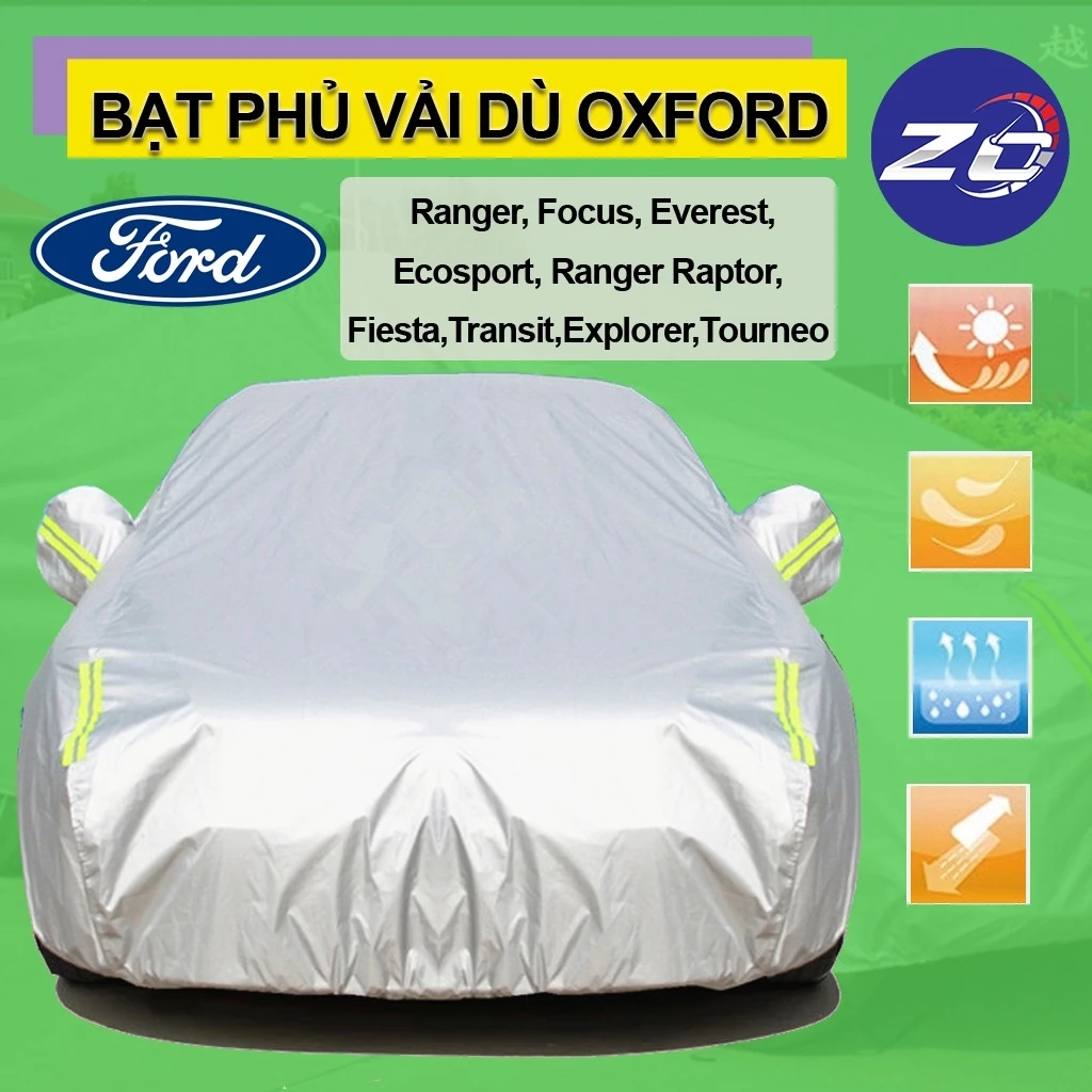 (Cao cấp) Bạt phủ vải dù oxford xe Ford Ecosport,Fiesta,Focus, Everest,Ranger... áo trùm che phủ xe hơi, bạc chống nóng