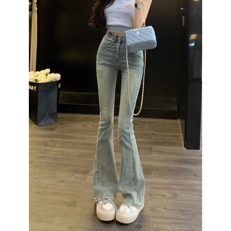 Quần Ống Loe jean nữ Chữ Màu Xanh Hàng QC ( Có Ảnh Thật) 5326