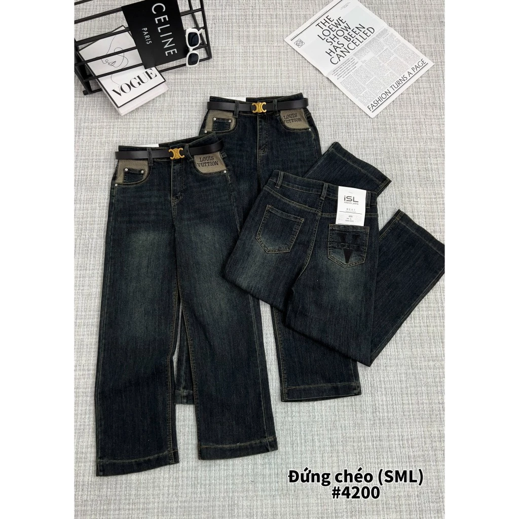 [BIGSIZE80KG] 4200 Quần Jean Nữ Ống Đứng Cạp Cao Co Giãn Túi Thêu Fashion,Quần bò nữ quảng châu HOT