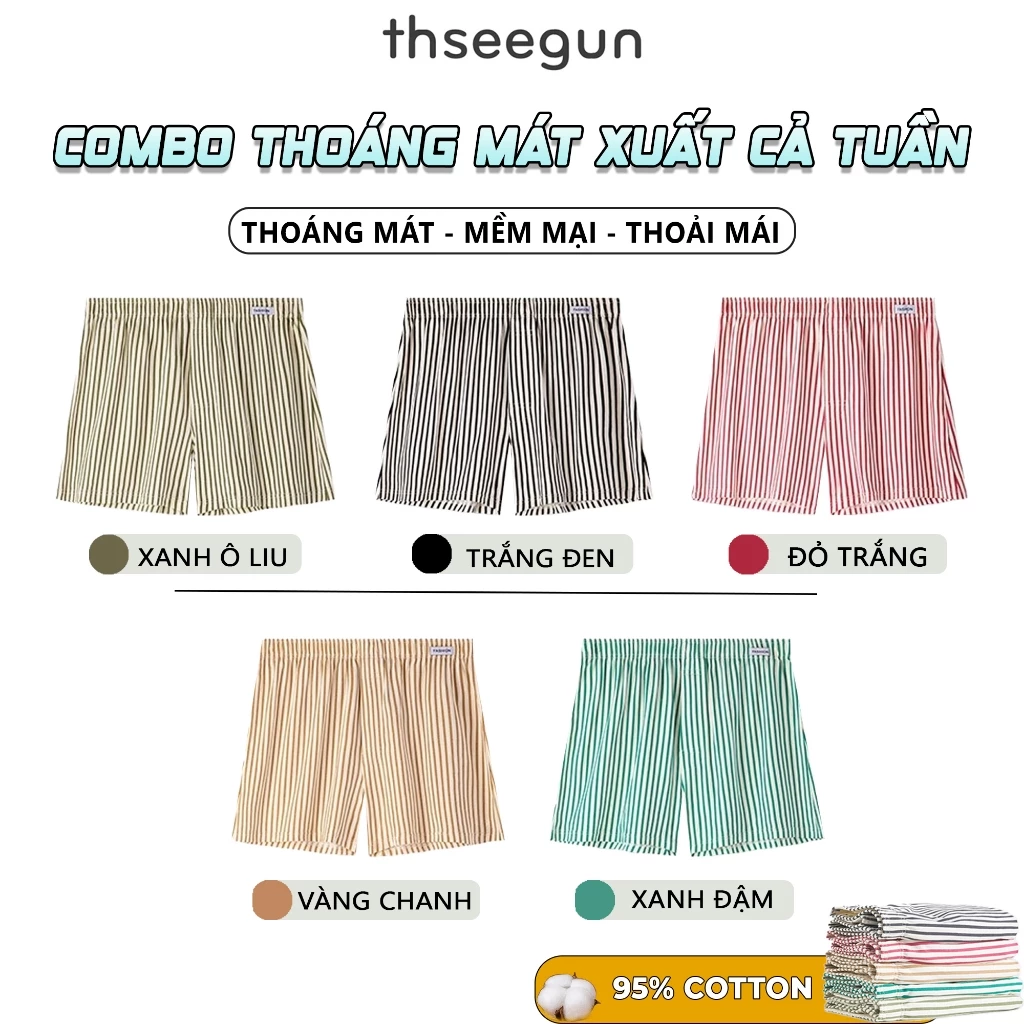 Quần Đùi Đi Biển Mùa Hè Nam Nữ THSEEGUN, Họa Tiết Kẻ Sọc Hot Trend, Chất Vải Cotton Siêu Thoáng Mát Co Giãn Cực Tốt