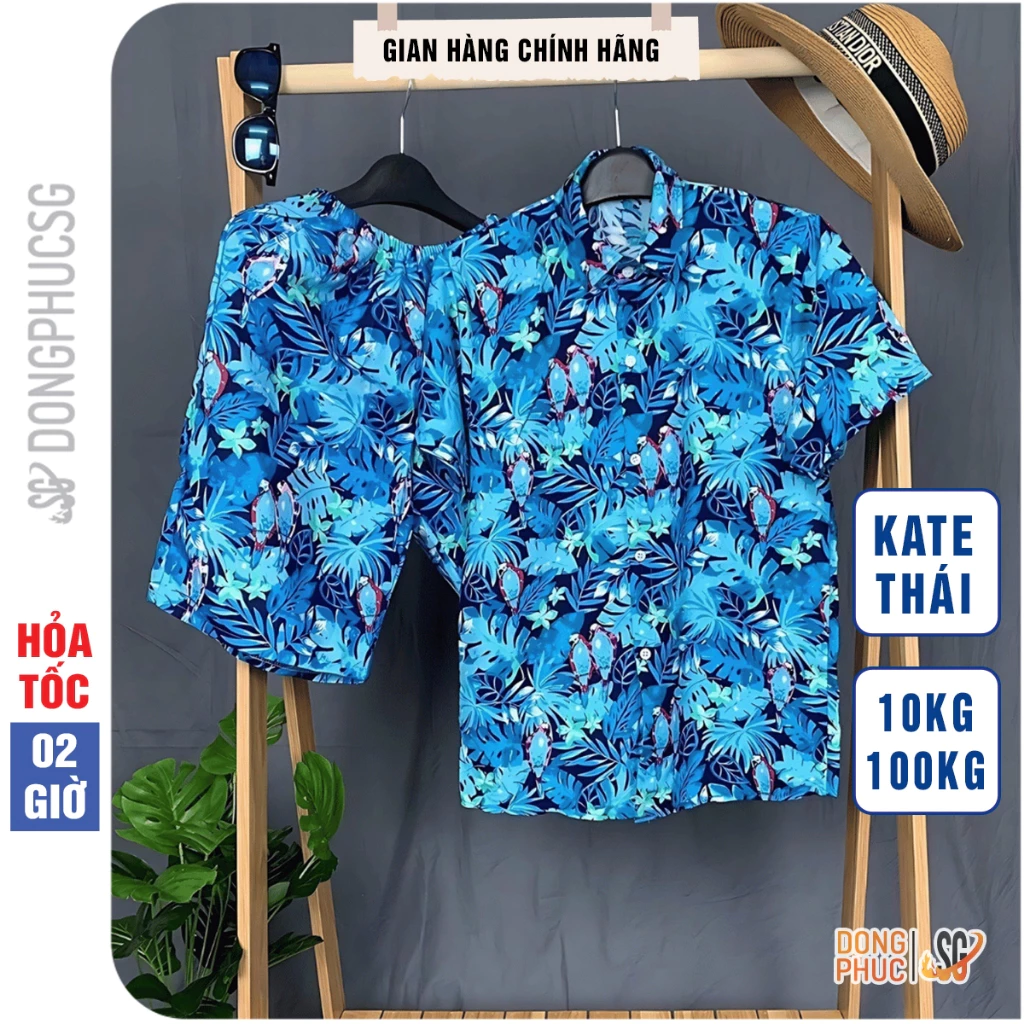 Đồ đi biển nam nữ gồm áo quần hoa lá chất Kate Thái dày dặn cho cặp đôi gia đình hội nhóm
