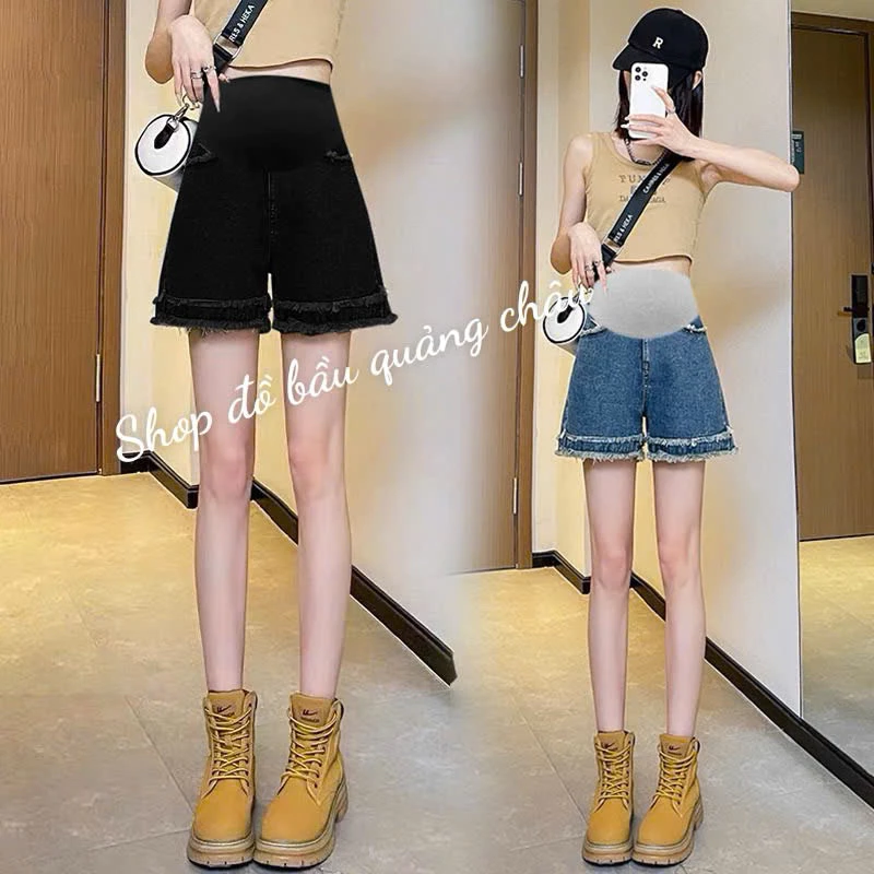 Quần bầu, quần short denim ống rộng phong cách hàn quốc siêu đẹp cho mẹ bầu