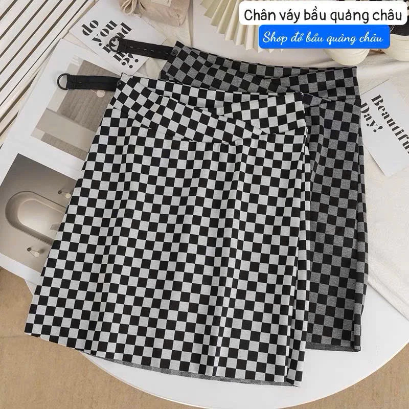 sẵn hàng: chân váy sọc ô caro cạp thấp dễ chịu cho mẹ bầu
