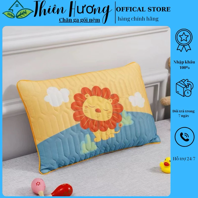 Gối cho bé đi học kích thước 28x48cm , Gối cao su điều hoà ruột bông cho bé - Thiên Hương Bedding