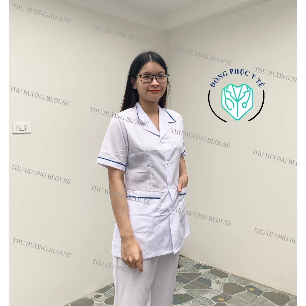 Áo Blouse Y Tá Viền,Bộ Blu Điều Dưỡng Cộc Tay, Dược Sĩ Nam Nữ