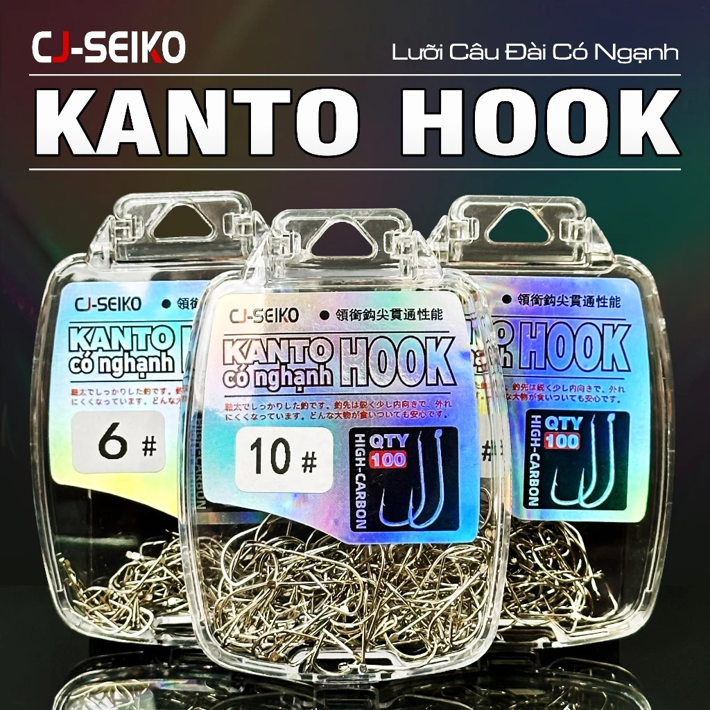 Hộp 100 Lưỡi Câu Đài CJ Seiko Kanto Hook Lưỡi Câu Cá Hợp Kim Titan Siêu Bén Mảnh Nhẹ Chuyên Trị Cá Nhát