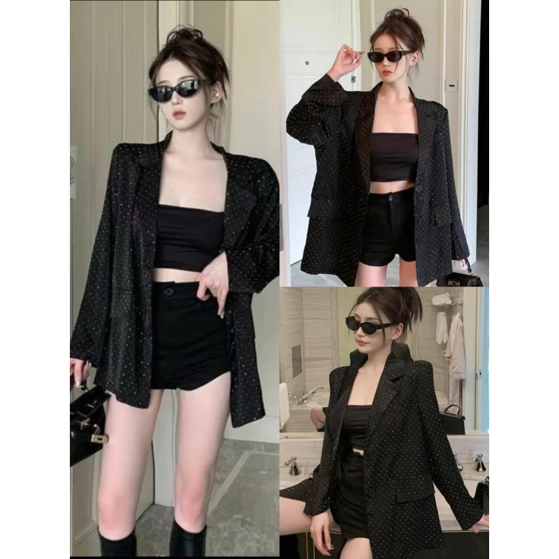 [Hàng Loại 1] Áo Khoác Vest Blazer Dài Tay Đính Full Đá Dáng Rộng QC Cao Cấp Sang Trọng A686